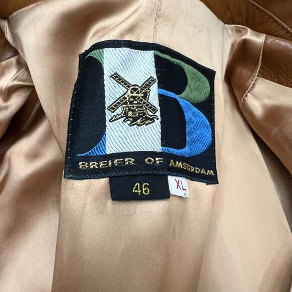 Vintage Breier of Amsterdam Camel Brown Leather Two Button Blazer Coat Mens XL - Picture 16 of 16